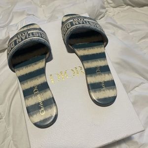 Christian Dior Dway Deep Ocean Blue D-Stripe Slides